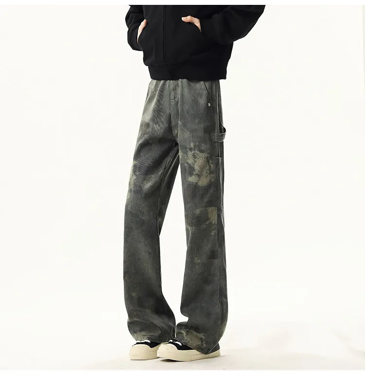 Threebooy High quality Jeans Leopard Personality design Pockets Jeans Male American Style High Street Denim Pants Classic Denim Trousers