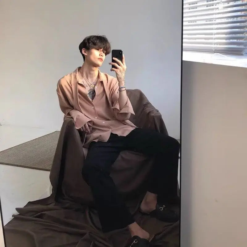 Threebooy Japanese Fashion High-end White Shirts Men Women Korean Version 2025 New Trendy Design Solid Color Handsome Long-sleeved Tops