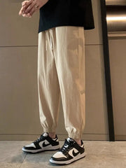 Threebooy  Men's Casual Pants Summer Thin Fashion Loose Casual Pants Drawstring Cotton Linen Sweatpants Cropped