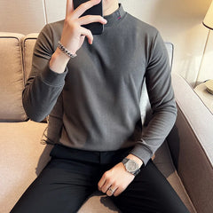 Threebooy British Style Men Spring High Quality Casual Long-sleeved T-shirts/Male High Collar Slim Fit Thickening Keep Warm T-shirts S-3XL