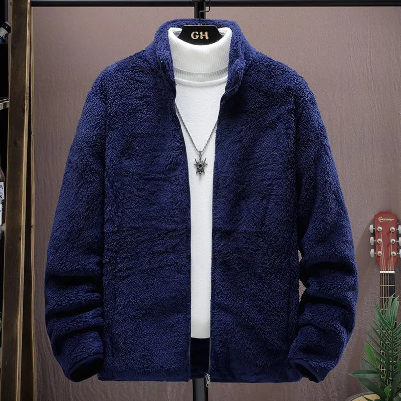 Threebooy  Double-sided Velvet Jacket Men Autumn Winter Short Plus Velvet Warm Long-sleeved Polar Fleece Top