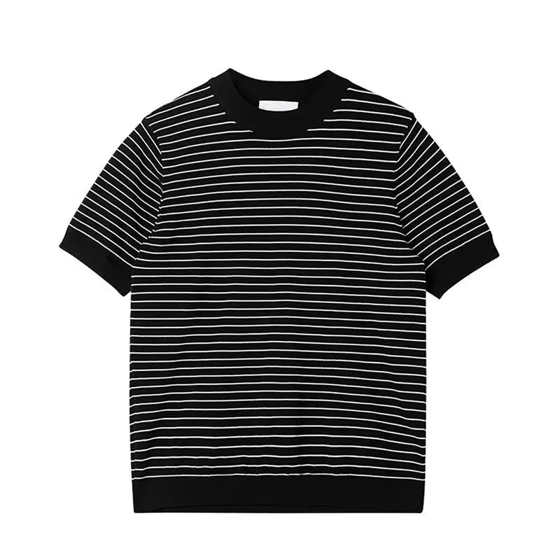 Threebooy  Men Japanese Style Striped Short Sleeve T-Shirt Simple Casual Breathable Top Summer New Trendy Niche Tees