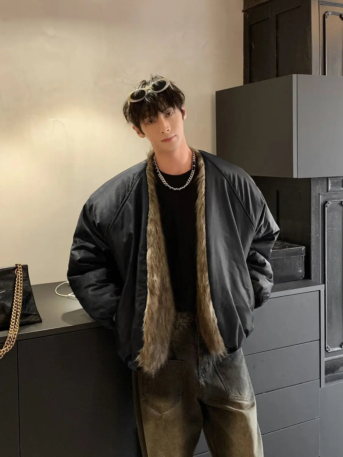 Threebooy American Two-sided Wear Parkas Warm Fashionable Streetwear Men's Imitation Fox Fur Coat Versatile 2025 New Padded Thick Jacket
