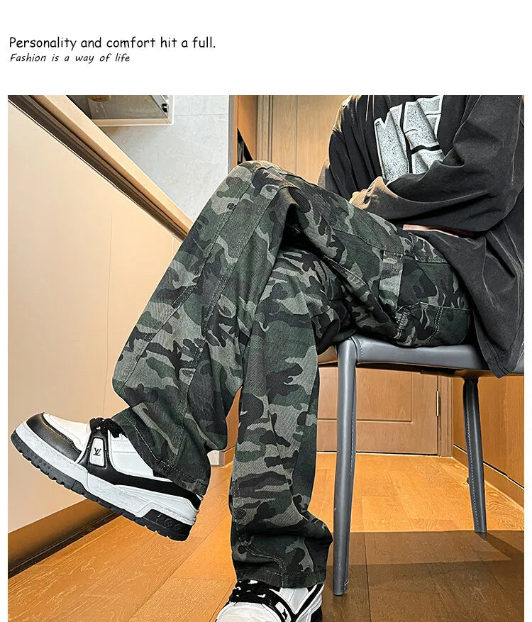 Threebooy Jeans Men straight Pants patchwork male jean Fit Patchwork Streetwear Men's Trousers Denim Large size Hip Hop