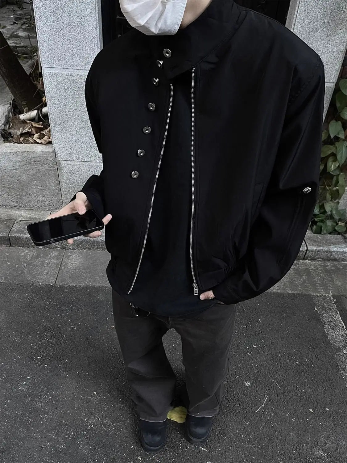 Threebooy American Retro Multi-button Stand Collar Design Jacket Men Korean Hip Hop Coat High Street Hip-hop Solid Color Classic Jacket