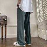 Threebooy Summer Pleated Pants Men Fashion Oversized Ice Silk Pants Men Streetwear Loose Straight Pants Mens Baggy Trousers M-3XL