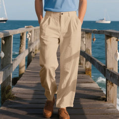 Threebooy  Autumn European and American Linen Men's Casual Loose Business Suit Trousers