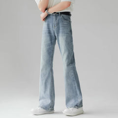 Threebooy  Men Comfortable Baggy Commute Jeans Male Fashion Casual Bell Bottom Denim Pants Korean Simple Vintage Straight Denim Trousers