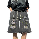 Threebooy Fashionable Holed Men's Denim Shorts Street Hip-hop Straight Leg Five-piece Shorts Versatile Light Color Shorts