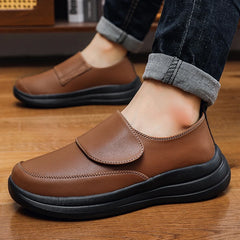 Threebooy  New Men's Leather Slip-On Walking Shoes, Waterproof Comfort Sneakers with Soft Cushioned Sole, Black and Brown,Plus Big Size