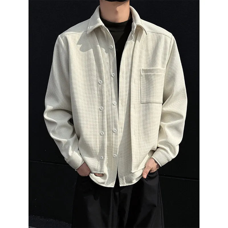 Threebooy Spring New Men's Shirts Long Sleeve Fake two pieces Solid Color Casual Shirt Harajuku Blouse Fashion Unisex Clothes coat
