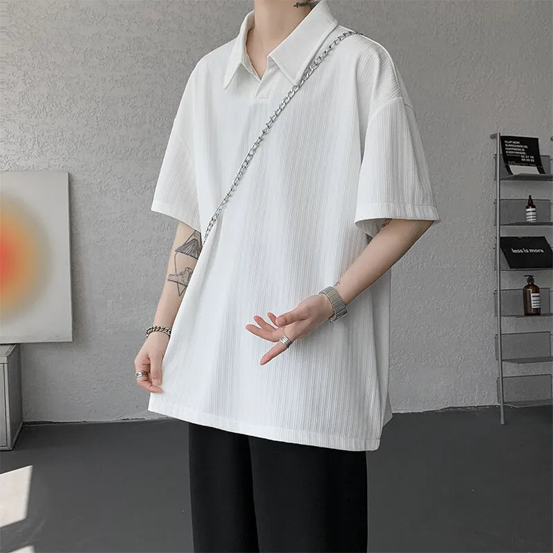 Threebooy T shirt men Oversized Polo Collar Soft Comfort Tshirt Loose Fit Breathable Tee Casual Streetwear Top Summer Mens Fashion Apparel