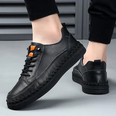 Threebooy  Men's Spring Autumn New Style Genuine Leather Soft Bottom Breathable Casual Shoes Trendy Versatile Casual Men's Flat Sho