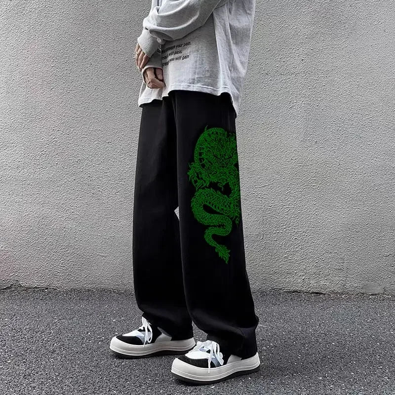 Threebooy Y2k High Street New Style Dragon Pattern Embroidery Baggy Jeans Retro Hip Hop Casual High Waisted Jeans Men and Women Streetwear