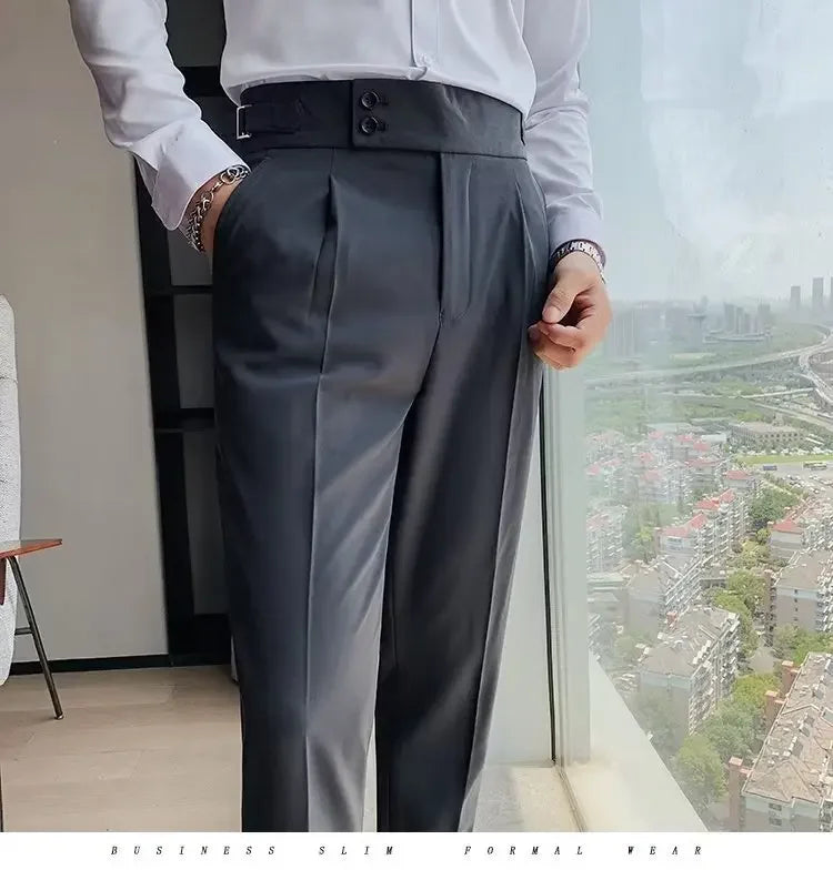 Threebooy Nadir Coffee Color Men's Trousers Classic Trendy Paris Button Single Pleat Slims Smooths Your Silhouette Business Casual Pants
