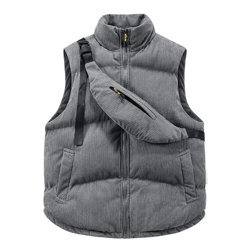 Threebooy Autumn winter corduroy hot item stand up collar new cotton vest with shoulder bag fashion jacket vest