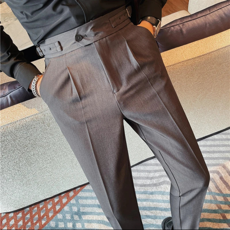 Threebooy  Trendy Business Pants Formal Dress Suit Trousers Solid Color Slim-fitting Buttons Suit Trousers Dressing 28-38