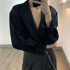 Threebooy 2024 Men Casual Shirt Solid Color Lapel Button Long Sleeve Fashion Tops Streetwear Loose Leisure Camisa Masculina S-2XL