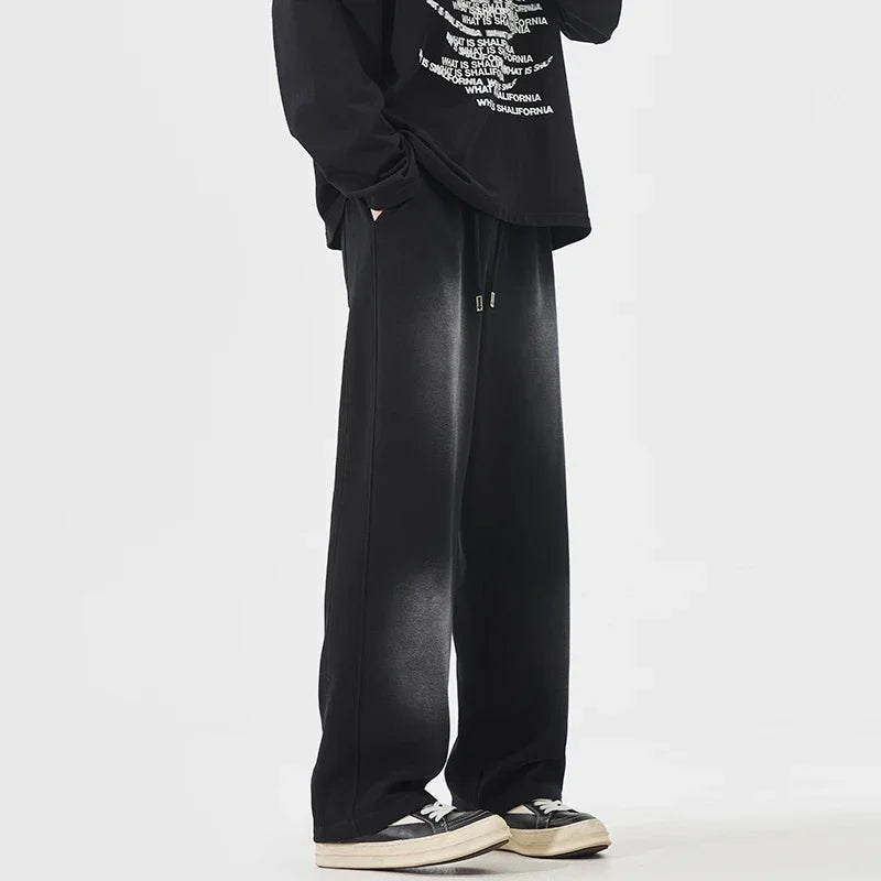 Threebooy  Autumn New Fashion Korean Men's Casual Pants Distressed Classic Black Baggy Straight Trousers Sweatpants Streetwear Male Clothes