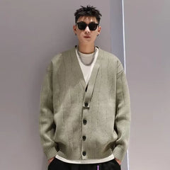 Threebooy Knit Cardigan Male Korean Style Sweater Coat Men Old Money Autumn Winter Loose Casual Men's Long Sleeve Streetwear