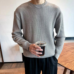 Threebooy  New Korean Retro Men Basic Sweater Luxury Knitted Solid Color O Neck Long Sleeve Pullover Casual Slim Premium Quality Knitwear