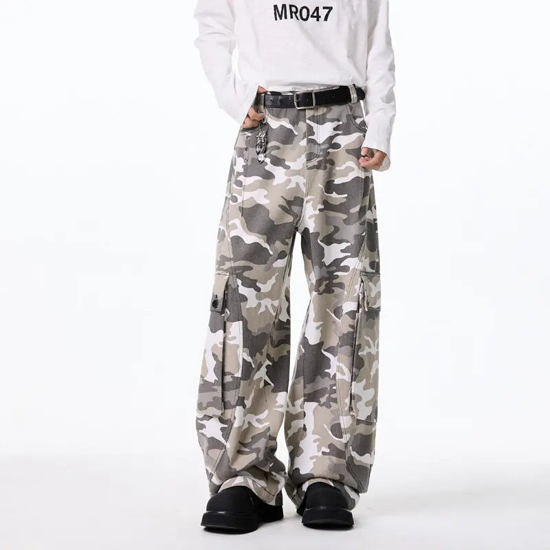 Threebooy Mens Cargo pants Cotton Camo Workwear Pants Loose Fit Wide Leg Military Tactical Casual Trousers Urban Outdoor Clothing 2025