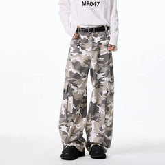 Threebooy Mens Cargo pants Cotton Camo Workwear Pants Loose Fit Wide Leg Military Tactical Casual Trousers Urban Outdoor Clothing 2025