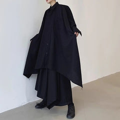 Threebooy Mens Harajuku Irregular Shirt 2024 Spring New Fashion Goth Handsome Loose Oversized Lapel Fashion Long Sleeve Cloak Unisex