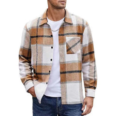 Threebooy  New Men's Plaid Spring Autumn Long-sleeved Shirt Jacket European American Brushed Cardigan  Trendy