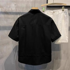 Threebooy  Summer New Shirt Short-sleeved Men's Fashion Trendy Casual High-end Sense Handsome Versatile Square Collar