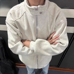 Threebooy Simple Solid Color Sweatshirt Stand Up Collar Woolen Jacket for Boys Girls Spring Autumn Loose Versatile Hoodie Hip Hop Coat