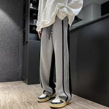 Threebooy Trousers Summer Men's Sweatpants Thin Striped Straight Male Sports Pants Wide Leg Big Size Korean Y2k Fashion 2024 Casual Long