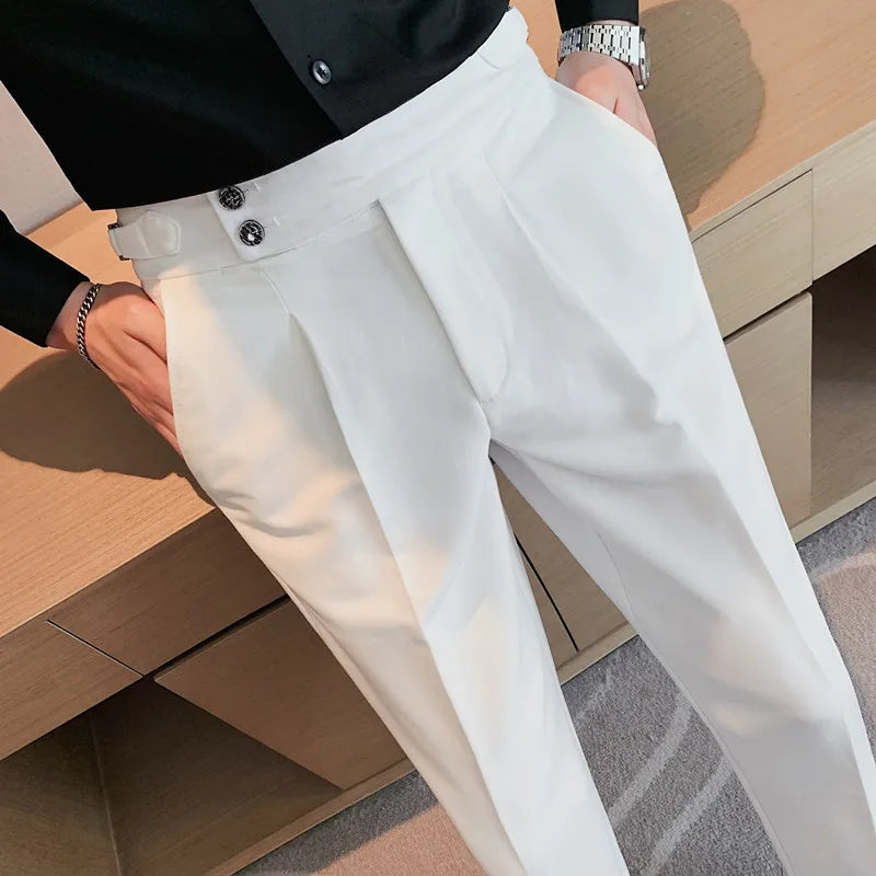 Threebooy British Style Autumn New Solid Business Casual Suit Pants Men Formal Pants High Quality Slim Fit Office Trousers Pantalon 29-36