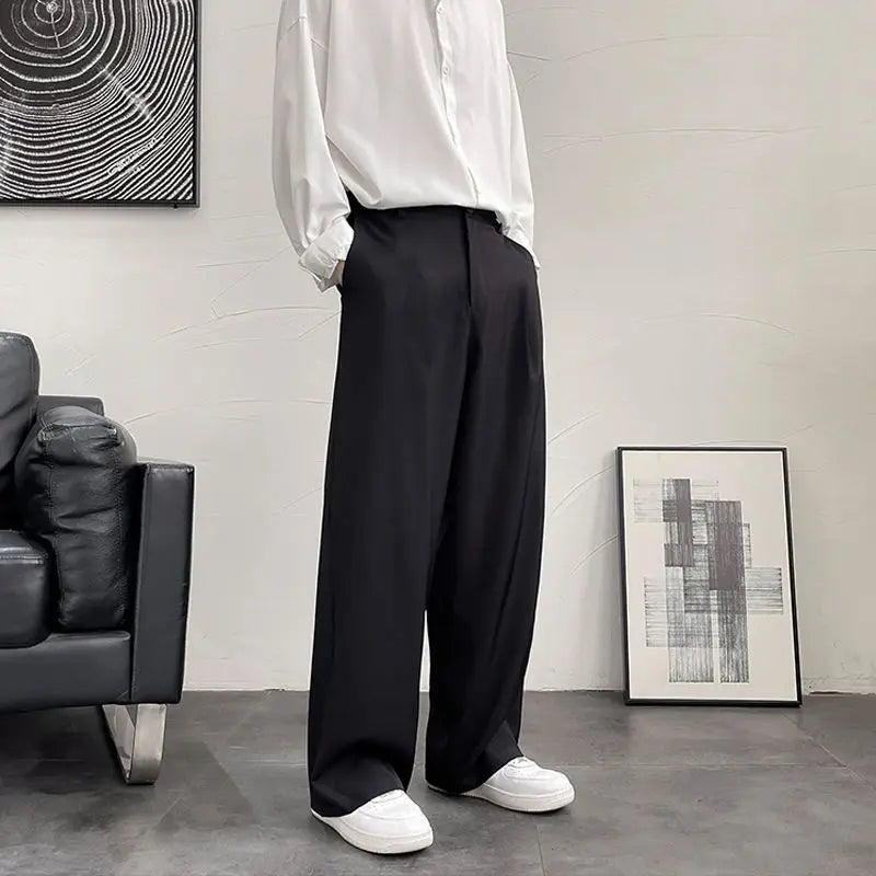 Threebooy Trousers For Men Brown Fluid Draped Baggy Stylish Tailoring Summer 2024 Man Suits Pants Clothing Premium Thin Casual Up