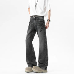 Threebooy  New Bootcut Jeans men Vintage Washed Distressed Wrinkle Crinkle Design Comfort Women Men Fashion Denim man Trousers