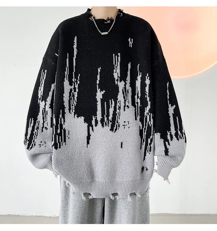Threebooy Hip Hop Ripped Punk Knitted Sweaters Men Oversized Harajuku Streetwear Sweaters Winter Couples Fashion Knit Pullovers Tops