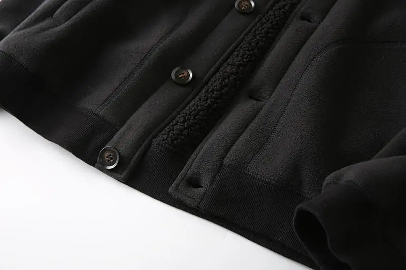 Threebooy Men's Jacket Autumn Winter Polar Fleece Stitching Double Layer Stand Collar Thickened Single-breasted Solid Color Jackets Tops
