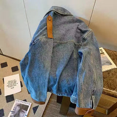 Threebooy American Autumn New Jacket Men's Couple Lapel Deconstructed Fake Two-piece Color Matching Silhouette Loose Denim Trendy Jacket