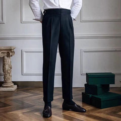 Threebooy  Fashion Vintage Men Pants British Style High Waist Business Casual Straight Trousers Spring Autumn Slim Fits Naples Kolger Pant