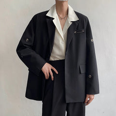 Threebooy Stylish New Metal Button Men Blazer Lapel Long Sleeve Party Streetwear Fashion Casual Suits Men Korean Suit Jacket Coats
