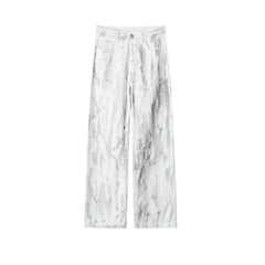 Threebooy Jeans Mens Classic Straight Leg Jeans White Tie Dye Denim Pants Unisex Fashion Casual Trousers Streetwear Hip Hop Style Washed