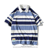 Threebooy Summer Men's Stripe Printing Short Sleeve T-shirt Lapel Collar Cotton Clothes Tshirts Blue/Apricot/yellow Cotton Polo T Shirts