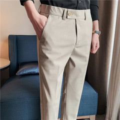 Threebooy British Business Casual Suit Pants Men Clothing Simple Solid Pantalon Homme Formal Wear Slim Fit Straight Office Trousers