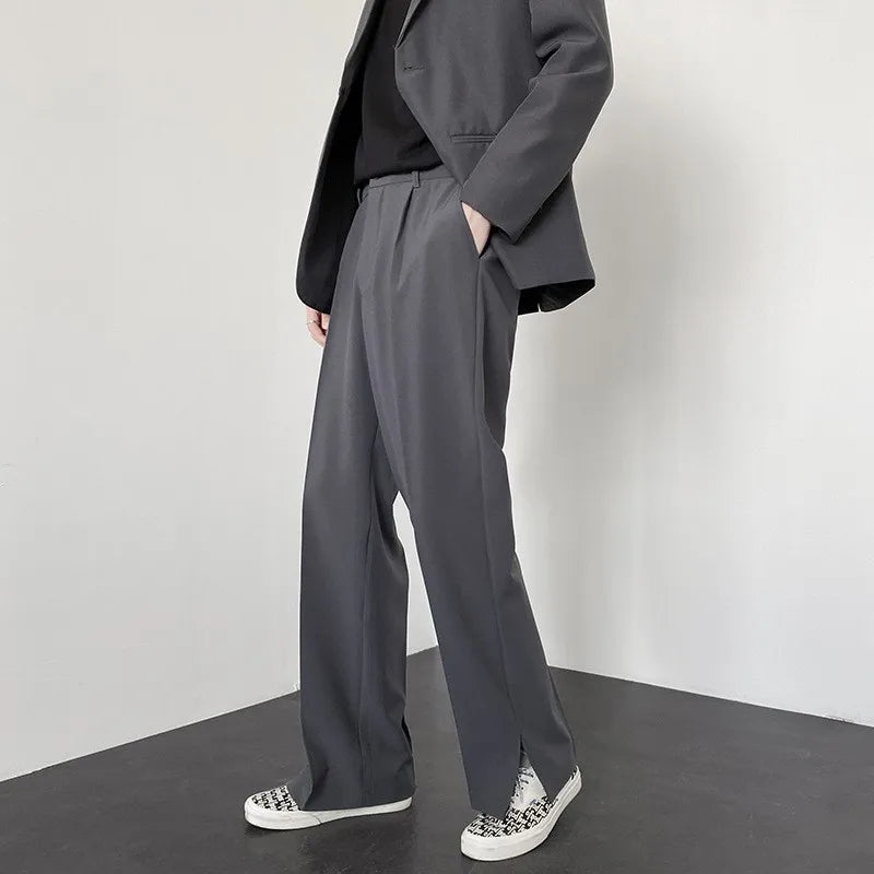 Threebooy  New Fashion Suit Pants Men's Luxury Trousers with Split Cuffs Draped Straight Pants Casual Slim-fit Premium Elegant Dress Pants