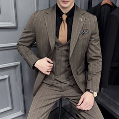 Threebooy  High-quality, fashionable, stylish, versatile and trendy casual business suit set, men's three-piece British business suit