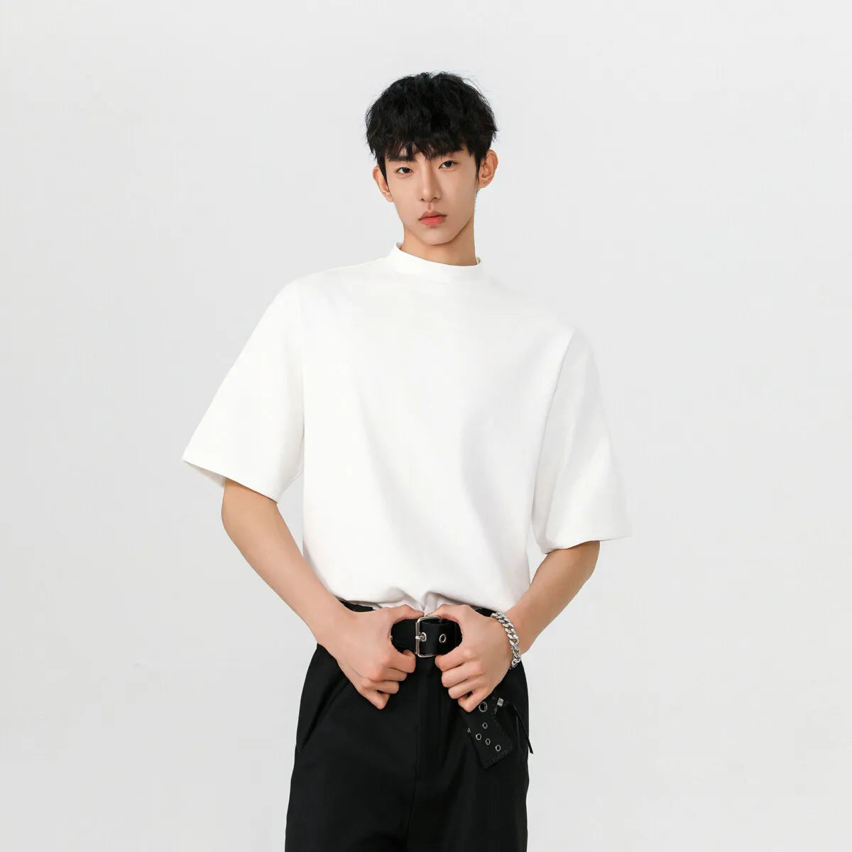 Threebooy Black White Men's T shirt Cotton Short Sleeve Sports GYM Running Fitness T-shirts Tops For Man Mock neck Casual Tshirt