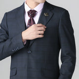 Threebooy Navy Blue Subtle Plaid Three-Piece Suits for men Original Design for Formal Occasions,Weddings elegant blazers