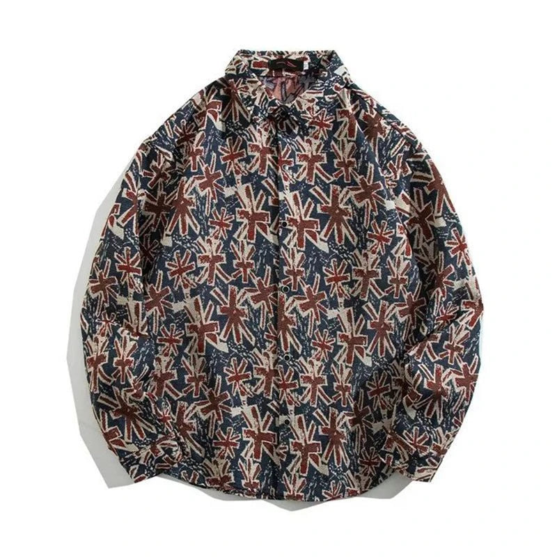 Threebooy Colored Numb Ethnic Style Shirt Men Weaving and Embroidered Spring and Autumn Retro Hong Kong Style Shirt Jacket