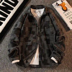 Threebooy Plaid Shirt Men's High-end Fashion Top Hong Kong Style Long-sleeved Loose Handsome Trendy Retro Shirt Casual Jacket Aesthetic