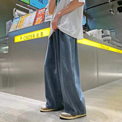 Threebooy Men's Pure Color Cargo Jeans Simple All-match Wide Leg Pants Trousers Men Hip Hop Streetwear Oversized 90s Vintage Fashion Denim